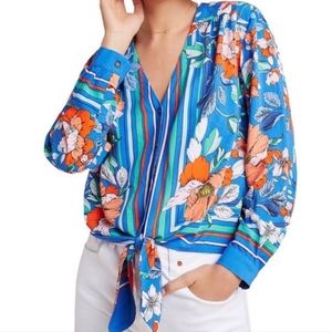 ANTHROPOLOGIE MAEVE Floral Print Tie Front Blouse